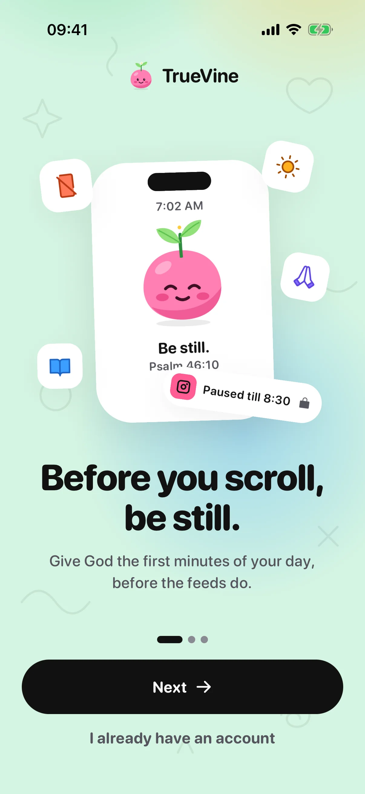 Welcome screen that says Before you scroll, be still